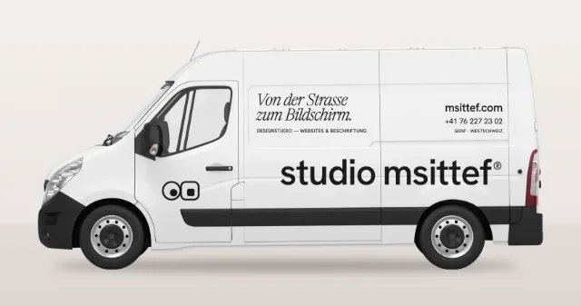 Visualisierung: weisser Lieferwagen mit Beschriftung Studio Msittef