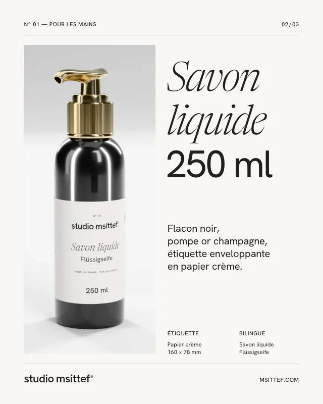 Publication : le flacon de savon liquide 250 ml en 3D, son nom et sa contenance