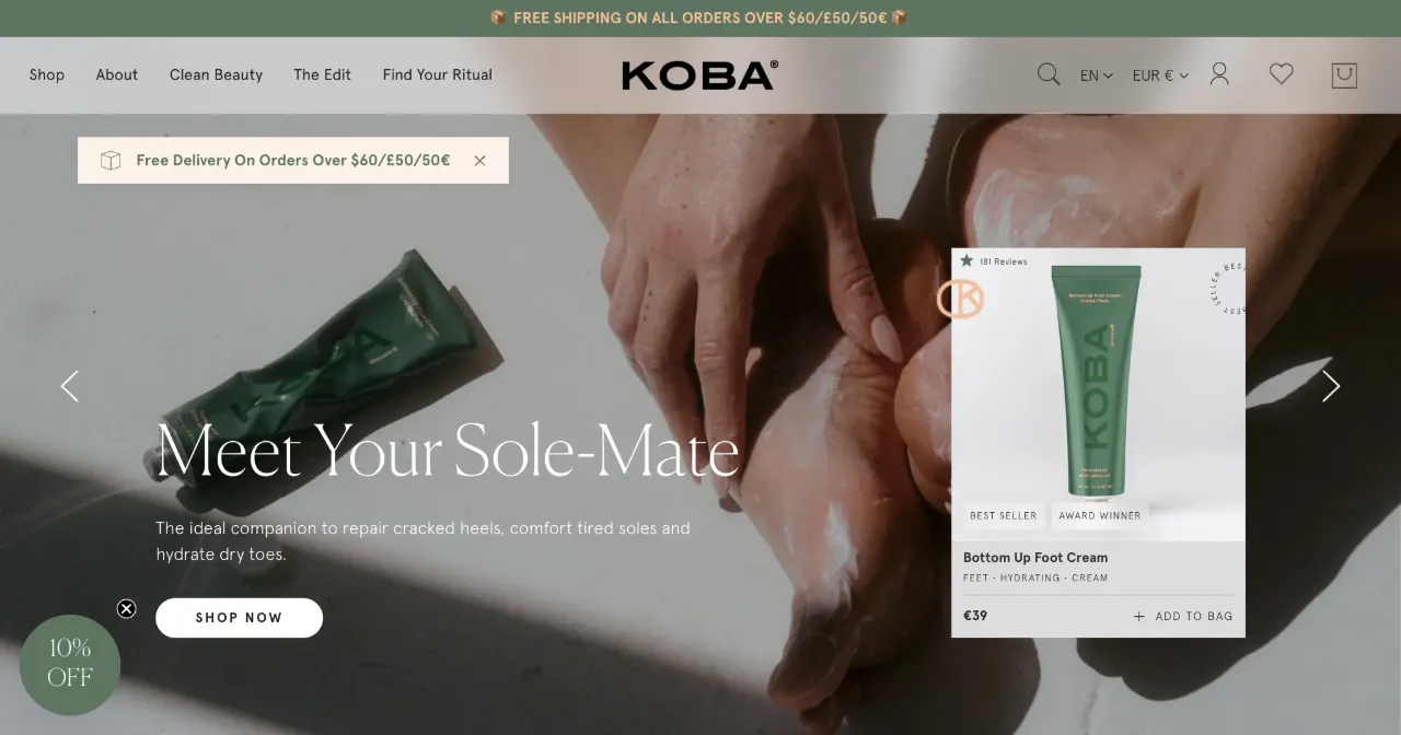 Capture d’écran du site Koba Skincare