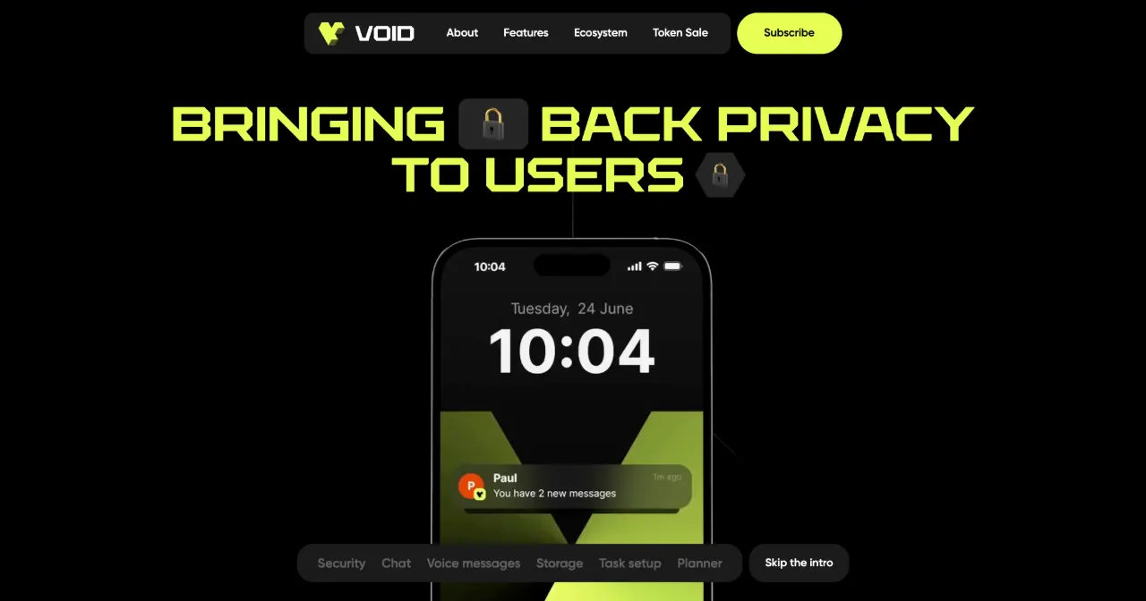Capture d’écran du site VOID Messenger
